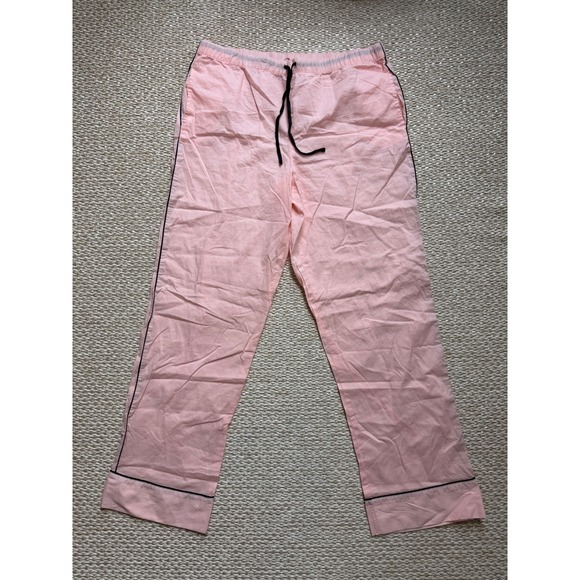 Victoria's Secret Other - Victorias Secret Pink Pajama Pants Black Piping Cotton Lounge Bottoms preppy LG